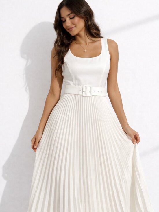 T Tahari Dresses & Skirts - Tahari White Pleated Dress Women Size 10 Sleeveless Fit & Flare Elegant NWT